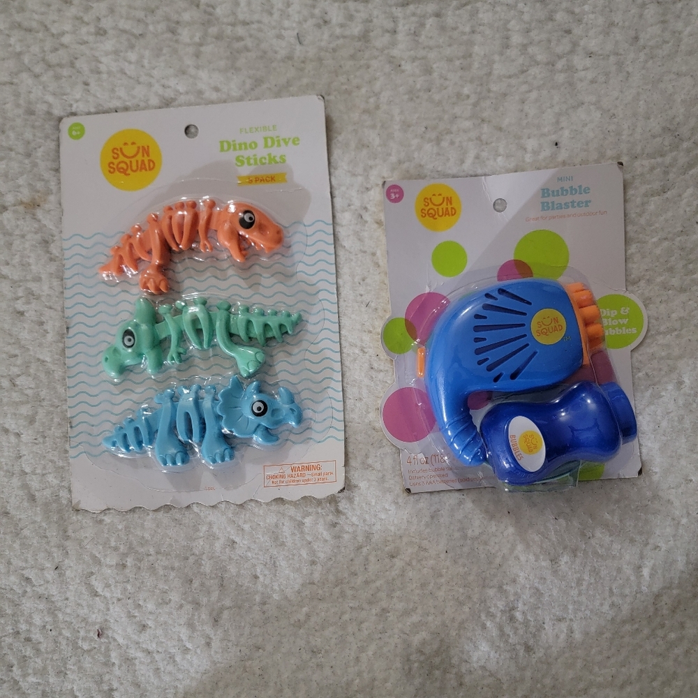 🆕️🏊‍♂️Sun Squad Pool/Summer Toy Bundle - Dive Dinosaurs & Mini Bubble Blaster